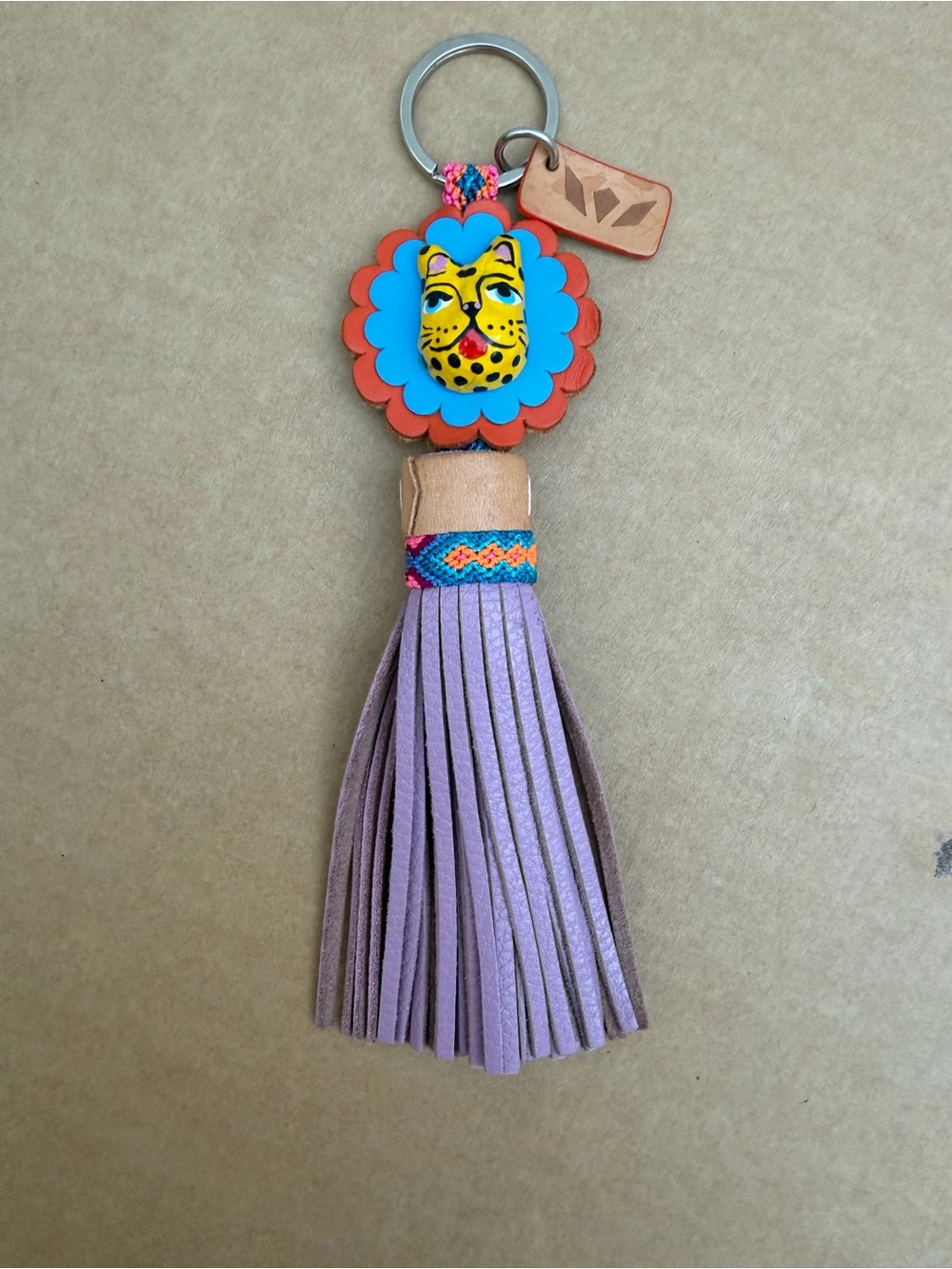 Consuela Leather Leopard Tassel Keychain Bag Charm Multicolor Made in Mexico - Picture 3 of 5